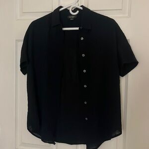 Black Short Sleeve Button Up Collar Lord & Taylor
